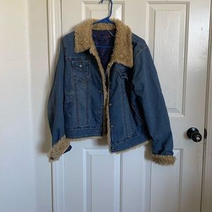 Denim fur lined jacket | size : small / medium |
